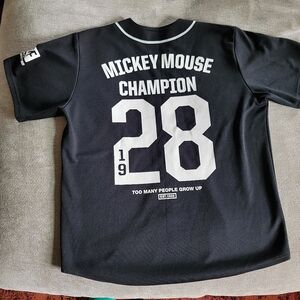 NEFF Size L Black & White Jersey Mickey Mouse Short Sleeve‎ Buttons Baseball